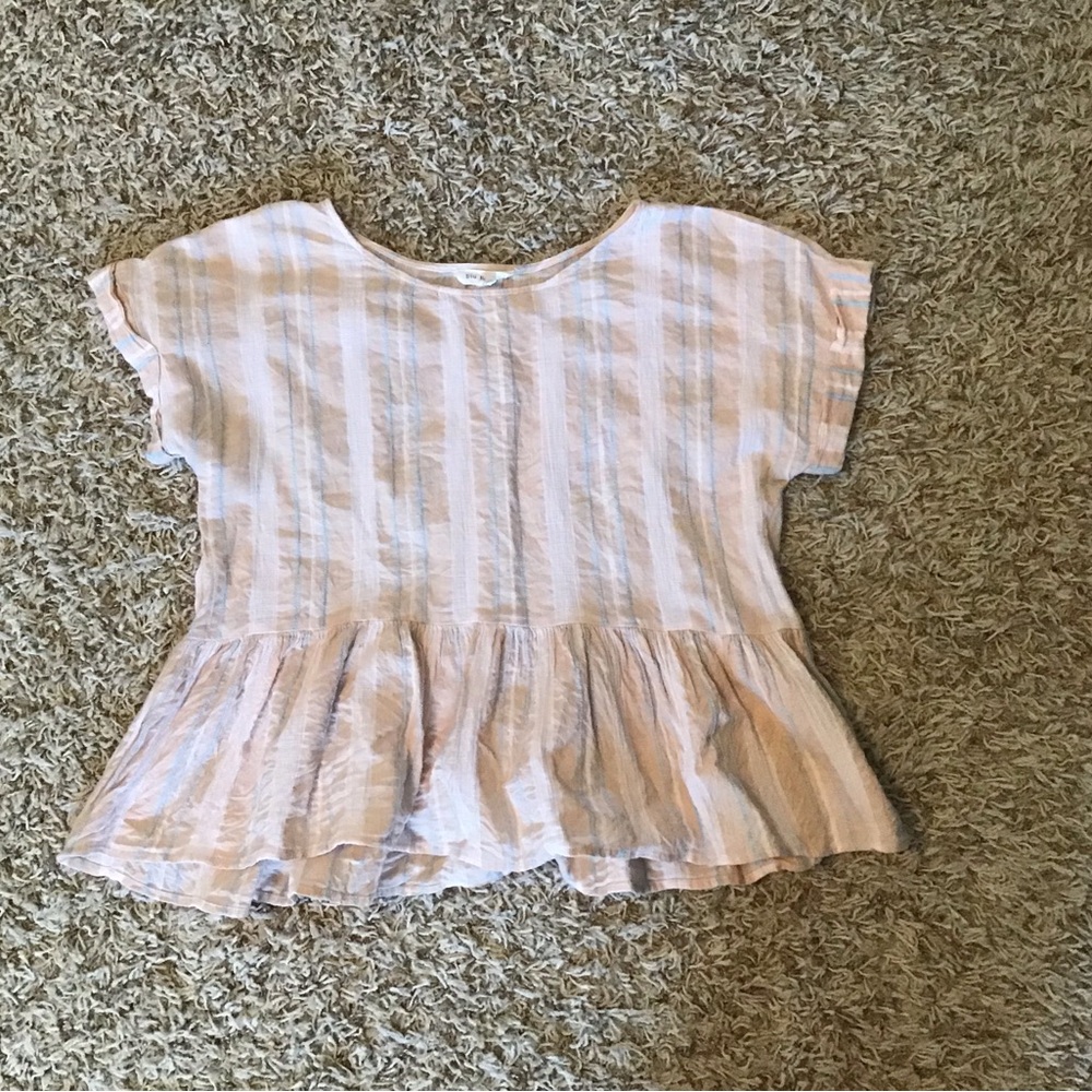 Blu Pepper Peach and White Striped Peplum Top